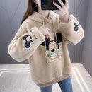 Disney Mickey Mouse Print Sweatshirt Thick Plush Lining Hoodie Loose Korean Fashion All-match Oversized Kawaii Hoodies