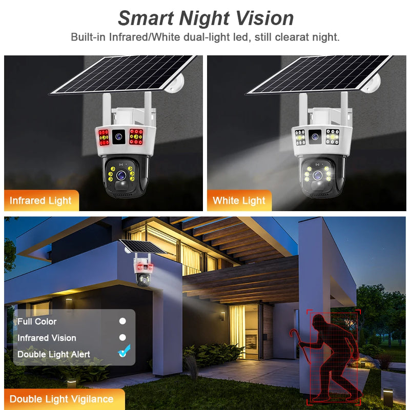 6K 12MP HD Solar Camera 4G SIM Card Wifi Outdoor IP Wireless Security CCTV Surveillance PTZ Night Vision PIR Human Detection Cam