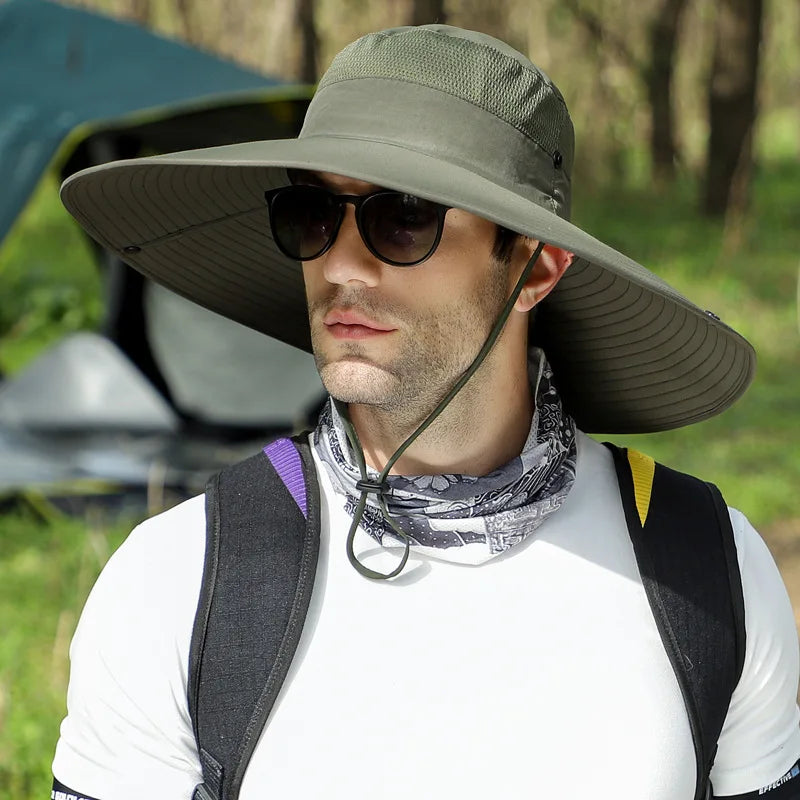 Men Women Large Brim Sunscreen Sun Hat Summer Breathable Face Fishing Cap Outdoor Riding Fishing Leisure Caps