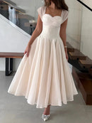 DEAT Elegant Dress Strapless Gauze High Waist Pleated A-line Big Swing Women's Evening Party Dresses 2026 Spring New 35Z2614