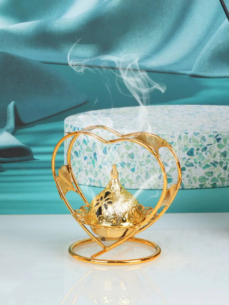 1pc Incense Burner Home Indoor Gold Heart Shaped Incense Burner Creative Middle Eastern Decoration Electroplating Process