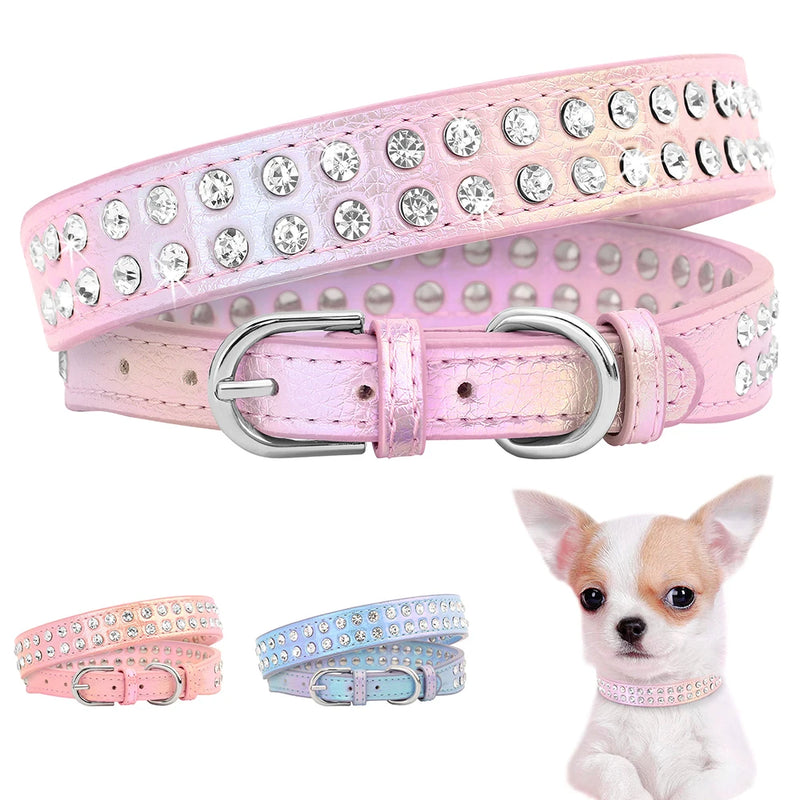 Rhinestone Dog Collar Shining Diamond Cat Dog Collars Crystal Glitter Puppy Pet Leather Necklace For Small Medium Dogs Chihuahua