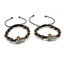 Cross Bracelet Pine Beads Weaving Knot Rosary Saint Benedic Bracelet Adjustable Rope Chain Suitable for Most Adults