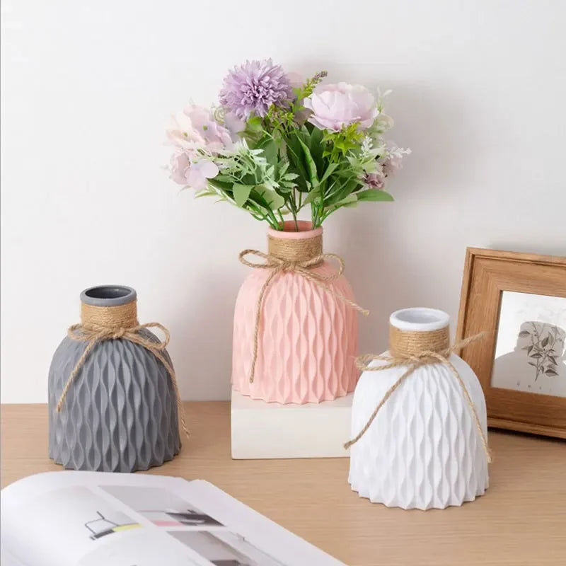 Modern Flower Vase White Plastic Vase Flower Pot Basket Nordic Home Living Room Decoration Ornament Wedding Flower Arrangement