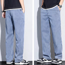 2024 Summer Thin Soft Lyocell Fabric Jeans Men Loose Straight Wide Leg Pants Elastic Waist Casual Trousers Plus Size M-5XL