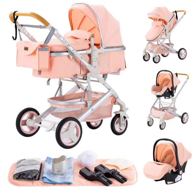Luxury Baby Stroller 3 in 1 Portable Travel Baby Carriage Fold Pram High Landscape Aluminum Frame Newborn Infant Stroller