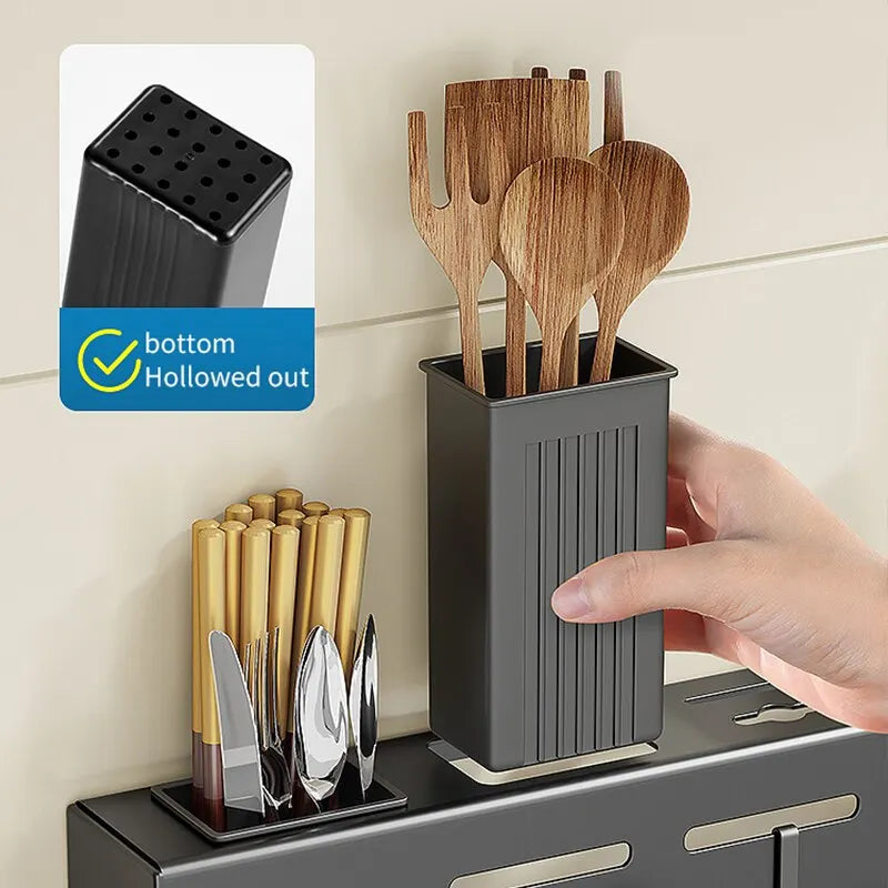 Stainless Steel Kitchen Storage Rack Wall-mounted Multifunctional Storage Knife Rack with Multiple Brackets and Hooks