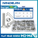 NINDEJIN Hex Hexagon Socket countersunk head screw kit m2 m2.5 m3 m4 m5 m6 stainless steel flat head bolt and nut screw set