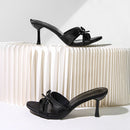 Sweet Bow Slippers for Women 2025 New Summer Thin Heel Flip-flops Versatile Pointed Toe Open Toe High Heel Cool Mop