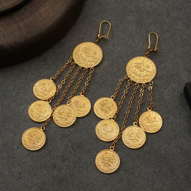 New Copper Coin Earrings Muslim Islamic Drop Earring for Women Jewelry Ancient Coin Arab Ethnic Earrings Dangle