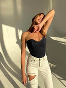 Sexy Women Tube Tops Solid Sleeveless Slim Skinny Corset Cropped Top 2023 Summer Casual Elegant Female Strapless Vest