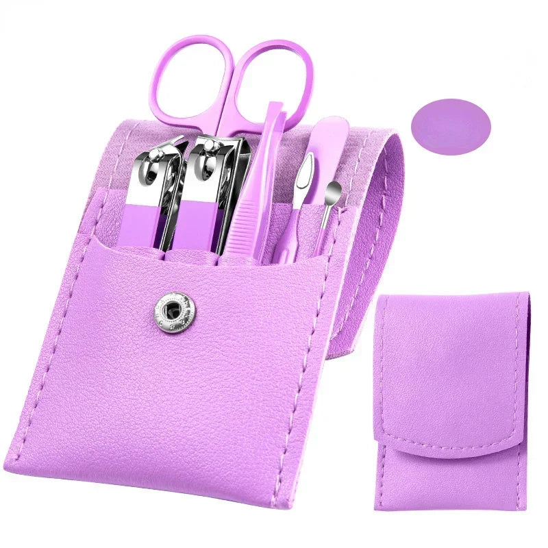 7Pcs Manicure Set Stainless Steel Nail Art Clipper Cuticle Nipper Scissor Grooming Tools With PU Leather Portable Bag