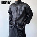 IEFB Chinese Pleated Stand Collar Jacquard Satin Trend Men's Shirt Long Sleeved Fashionable 2025 Spring Male Tops Solid Color