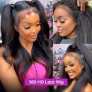 Kinky Straight 360 HD Full Lace Wigs Human Hair Brazilian Yaki Straight 13x6 HD Lace Frontal Wig Preplucked 250% High Density