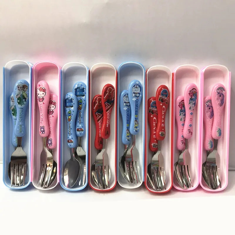 Disney Frozen 2 Princess Anna Elsa Mickey Cartoon figures Kid's Home School Lunch Stainless Steel Cutlery Fork and Spoon Sets