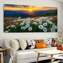 1.5 inch thick pine solid wood frame, mountain view mural,sunrise natural landscape lake view art frame, flower pattern painting