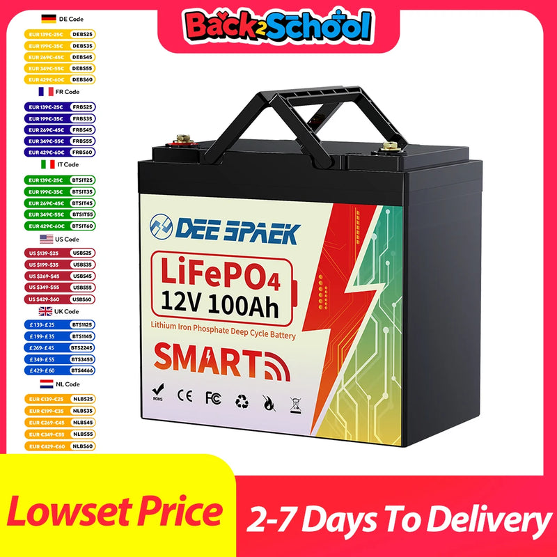 12V 100AH LiFePO4 Lithium Battery Pack BMS 100A For Solar RV Camping Trolling Motor Bluetooth 12v Lithium Iron Phosphate Battery