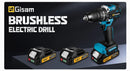 Gisam 65N.m 13MM 35+3 Torque Brushless Electric Impact Drill Cordless Electric Screwdriver Power Tool For Makita 18V Battery Pin
