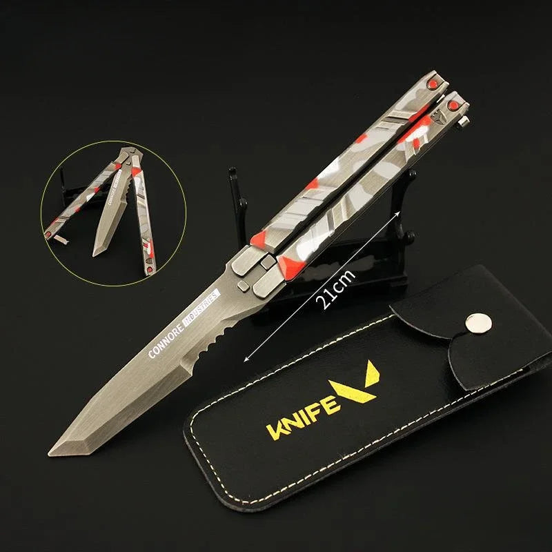 Weapon Model Toy 21cm Valorant Peripheral Reconnaissance Butterfly Knife-Camouflage Red Alloy Throwing Knife Weapon Model Toy