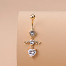 KUNIU 1pc Cute Fashion Angel Wings Heart Shape Zircon Belly Ring Women's Fit Piercing Body Jewelry