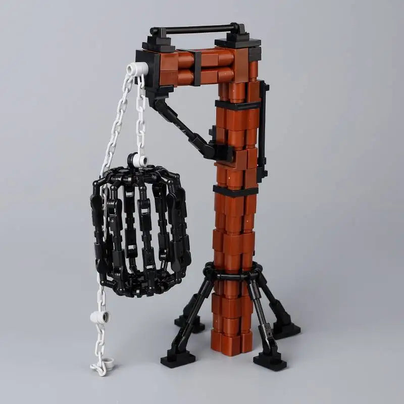 MOC Medieval Castle Building Blocks kit Tent Campfire Siege Car Hanging Cage Trial Bench Guillotine Weapon Toys Gifts Mini Brick