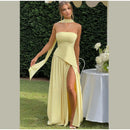 The Helios | Butter Yellow Pleated Gown with Backless Silhouette
