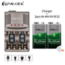 PALO 6F22 9V Ni-MH Akku 9 V 300mAh Batterien 9 Volt geringe Selbstentladung 9 Volt Batterie mit Smart Charger