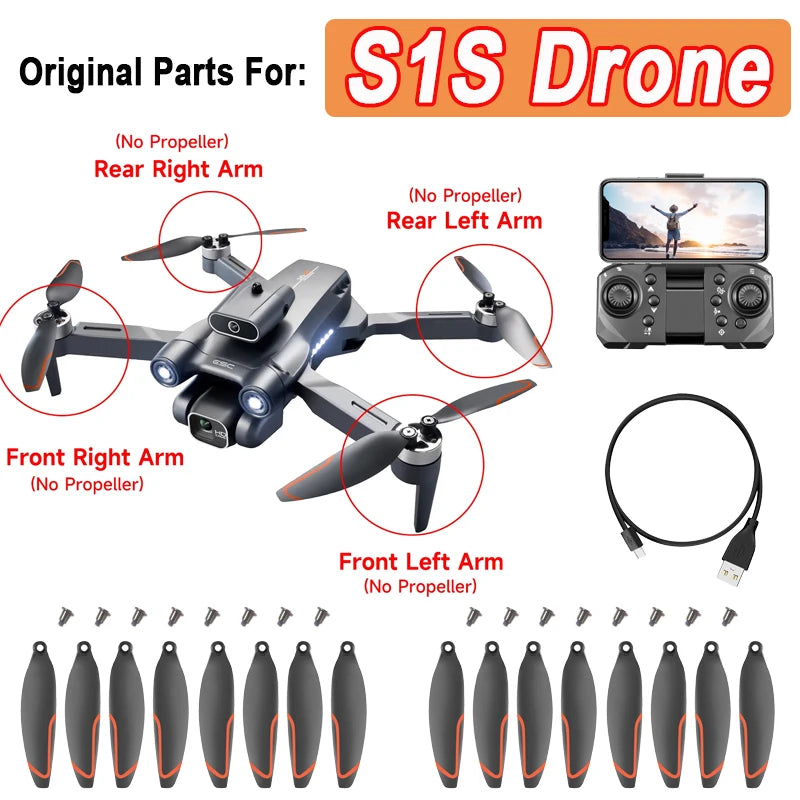 Original S1S Mini Drone Spare Parts S1S Propeller Blade S1S Front Rear Arm Motor RC Dron Accessories Remote Controls