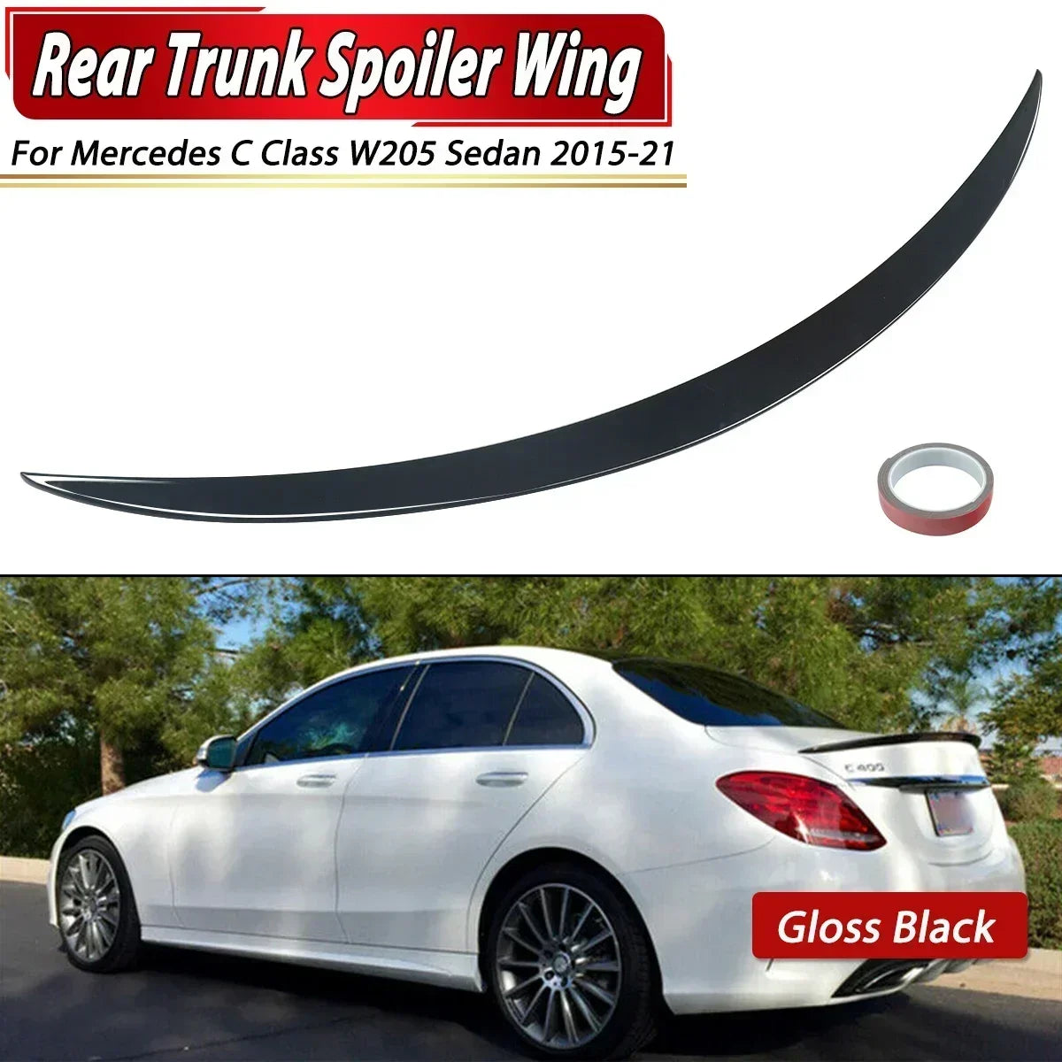 W205 4Door Sedan C63 C43 Style For Mercedes-Benz C-Class Rear Spoiler