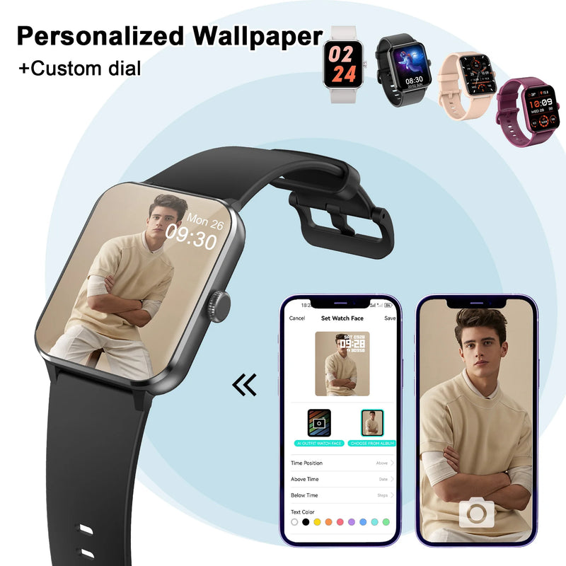 Baolubao 2024 NEW Smart Watch 1.85 inch Full Touch Voice Assistant Fitness Tracker Bluetooth Answer/Dial Weather, Christmas Gift