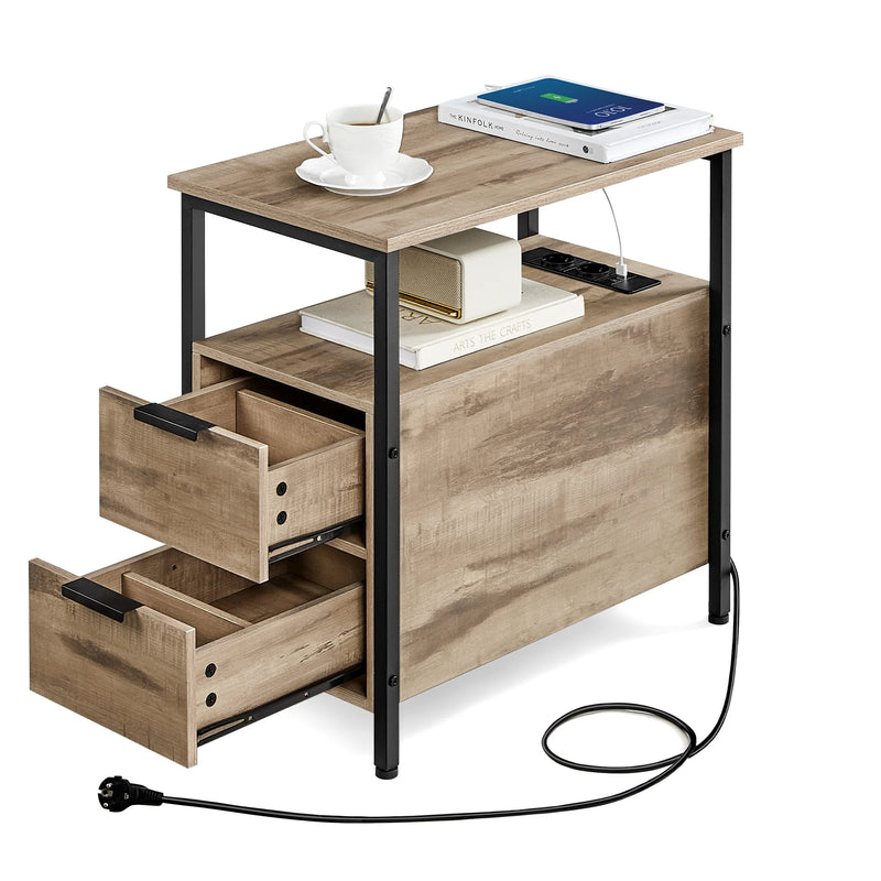 Table d'Appoint - VASAGLE - Marron Camel et Noir d'Encre - Multiprise et Rangement