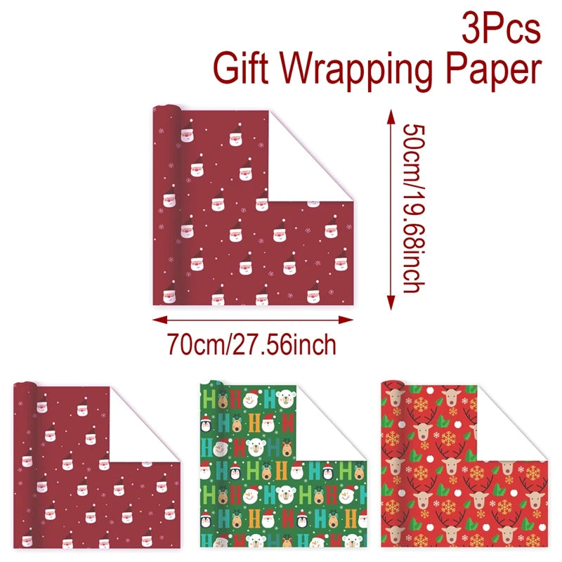 Christmas Gift Wrapping Paper Roll Merry Christmas Decoration For Home 2024 Navidad Noel Natal Kerst Happy New Year 2025