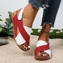 New Women's Contrast Color Wedge Sandals Summer Peep Toe Non Slip Beach Shoes Woman Comfortable Platform Roman Sandalias