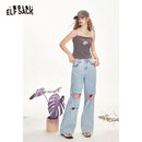 ELFSACK 2025 Summer New Arrivals Broken Hole Casual Wide Leg Loose Denim Pants For Women