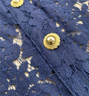 The Cobalt Lace | Floral Lace Patchwork Midi Dress with Retro Turn-Down Collar