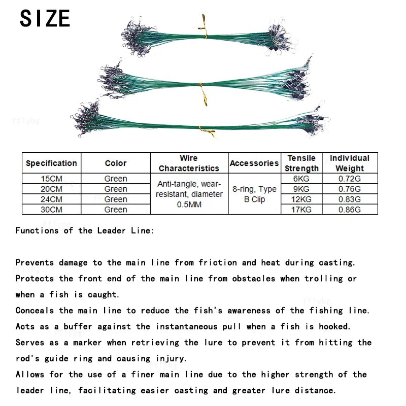 Super Strong Tensile Force Anti Bite Steel Fishing Line Steel Wire Leader with Rotating Snaps Fishing Lead Wire 200/100/60/20Pcs