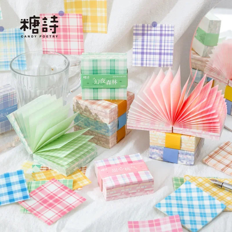 200pcs/pack Checkered Simple Grid Square Notes Memo Non-sticky Account Diary Message Material Decorative Backing Paper