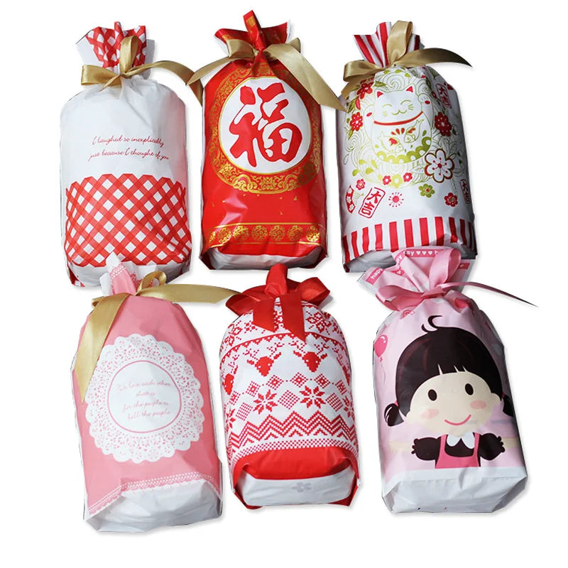 20/50pcs Christmas Candy Bags Christmas Decorations Santa Gift Bag Navidad Xmas Gift Bags Cristmas Cookies Packing Bag 15x23cm