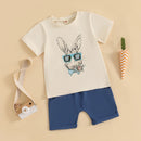 Adorable Toddler Boys Easter Outfits with Bunny Print Round Neck Short Sleeve T-Shirts and Elastic Waist Shorts - 2 Piece