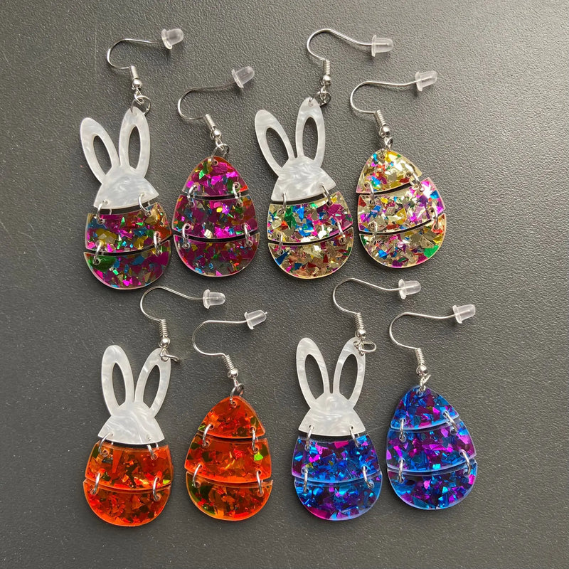 2024 Bunny Egg Basket Easter Earrings For Women Cute Cartoon Sequins Asymmetrical Rabbit Acrylic Drop Earrings Jewelry Gift