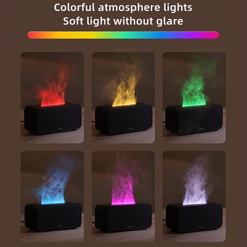 Mini Air Humidifier LED Simulation Colorful Flame Aroma Diffuser Ultrasonic Cool Mist Maker Fogger Essential Oil Flame Lamp