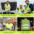 Reflective Safety Vest High Visibility Night Work Security Sleeveless Yellow Vest Construction Workwear Zipper & Pockets Adults