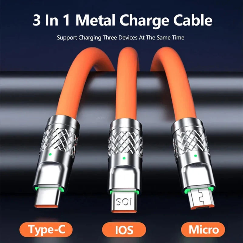 3 in 1 120W 6A Fast Charging Type C Cable Micro USB Charging Cord for iPhone 14 Pro Max Samsung Xiaomi 13 Phone Charger USB Wire