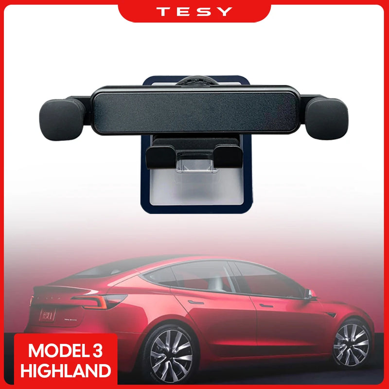 For Tesla New Model 3 Hhighalnd 2024 Car Cell Phone Holder Wooden Gravity Support Mount Bracket Vent Clip Air Outlet Snap-in