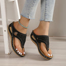 Large Size Casual Sandals Women Summer New Thick Sole Clip-toe Hollowed Ladies Slides Flip Flops Wedge Heel Solid Color Slippers