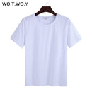 WOTWOY 2023 Summer Cotton T Shirt Women Loose Style Solid Tee Shirt Female Short Sleeve Top Tees O-Neck T-shirt Women 12 Colors