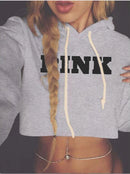 The New Popular Monogrammed Long-sleeved Midriff-cut Short Plus Velvet Hoodie