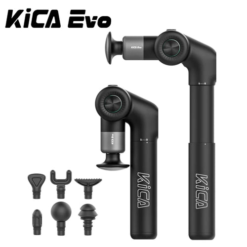 KiCA Evo Faszienpistole, tragbare Muskelmassagepistole, 15 kg Aufprall, 3200 U/min mit 6 Massageköpfen, 9 cm Verlängerungsstange, Aluminiumlegierung