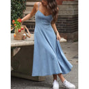 Fashion Spaghetti Strap Dresses For Women Summer Casual Beach Vestidos Midi Dress Sleeveless Slim A Line Dress