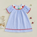 Girls Short Sleeve Plaid Embroidery Dress with Crew Neck Perfect Back-to-School Outfit for Summer Wear